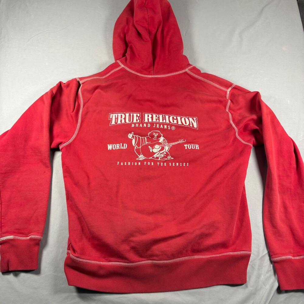 Vintage Y2K True Religion Hoodie Mens XXL Red Full Zip Buddha World Tour USA - Picture 7 of 9